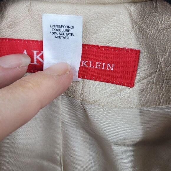 Vintage 90s Anne Klein Retro 70s Leather Jacket 1X Champaign Frayed Edges Button - Picture 13 of 14